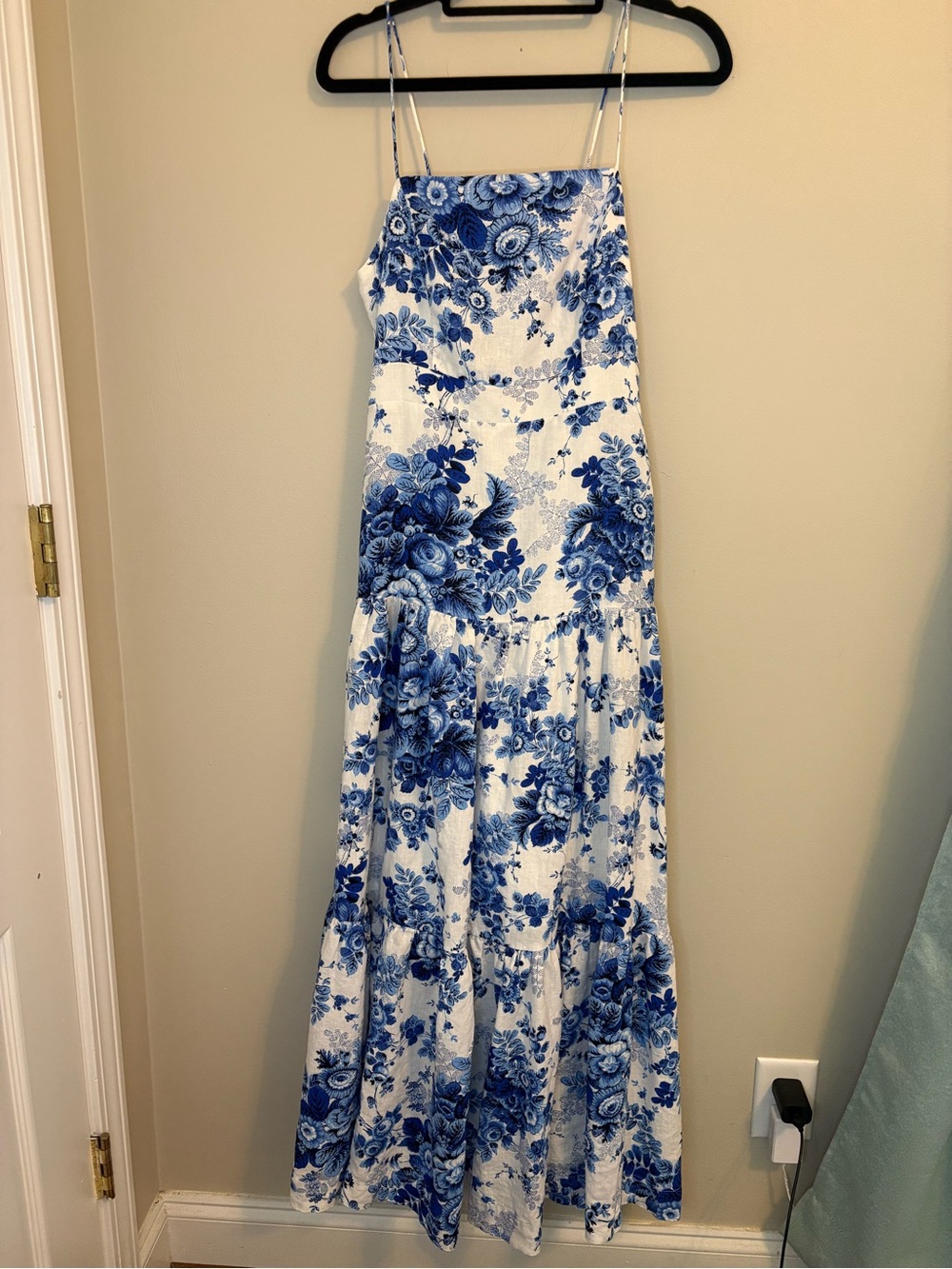 Maeve Anthropologie Blue Floral Drop Waist Maxi Dress XS Linen Blend - Picture 5 of 12